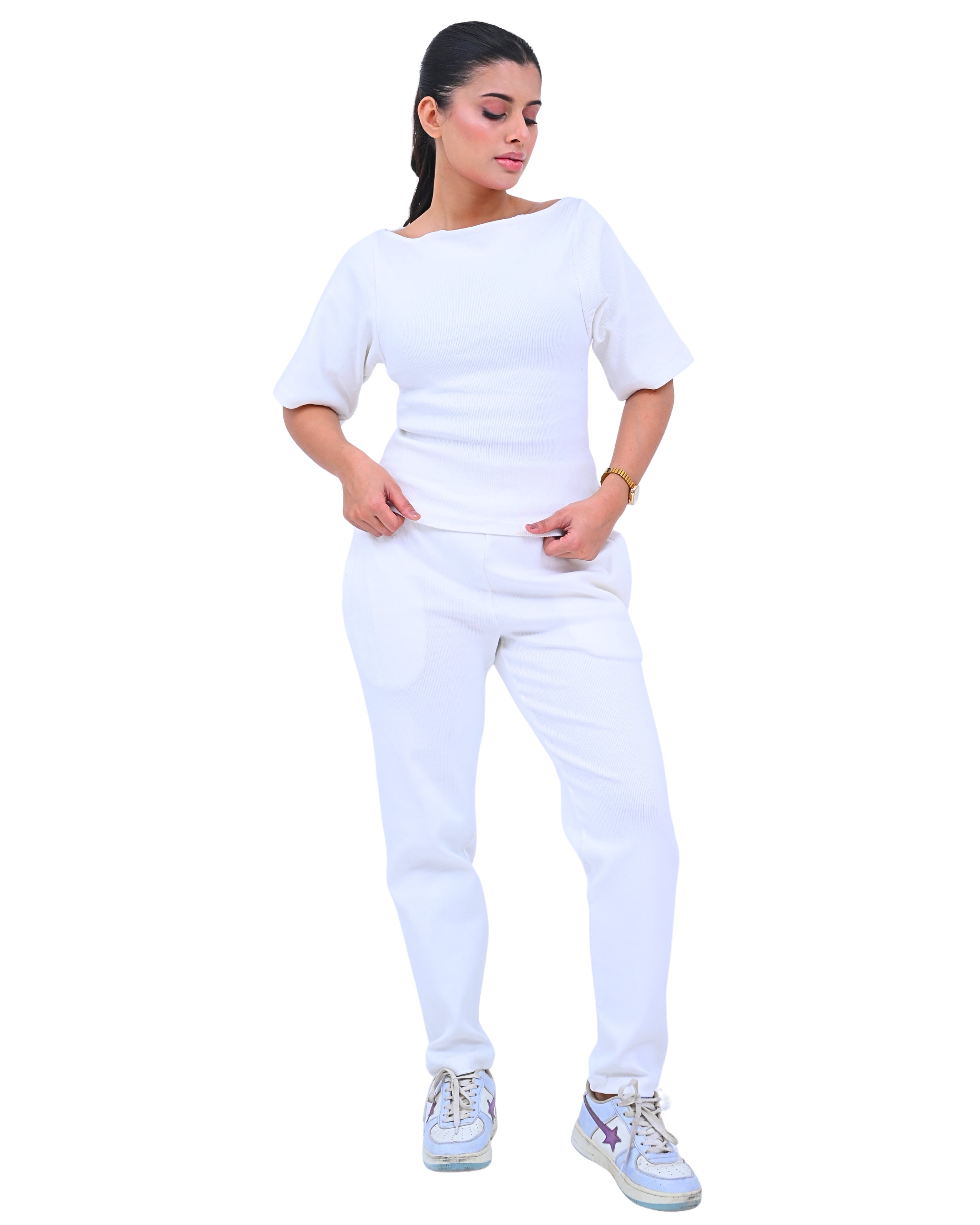 Ladies Cropped Boat-Neck Top Article CTS525W