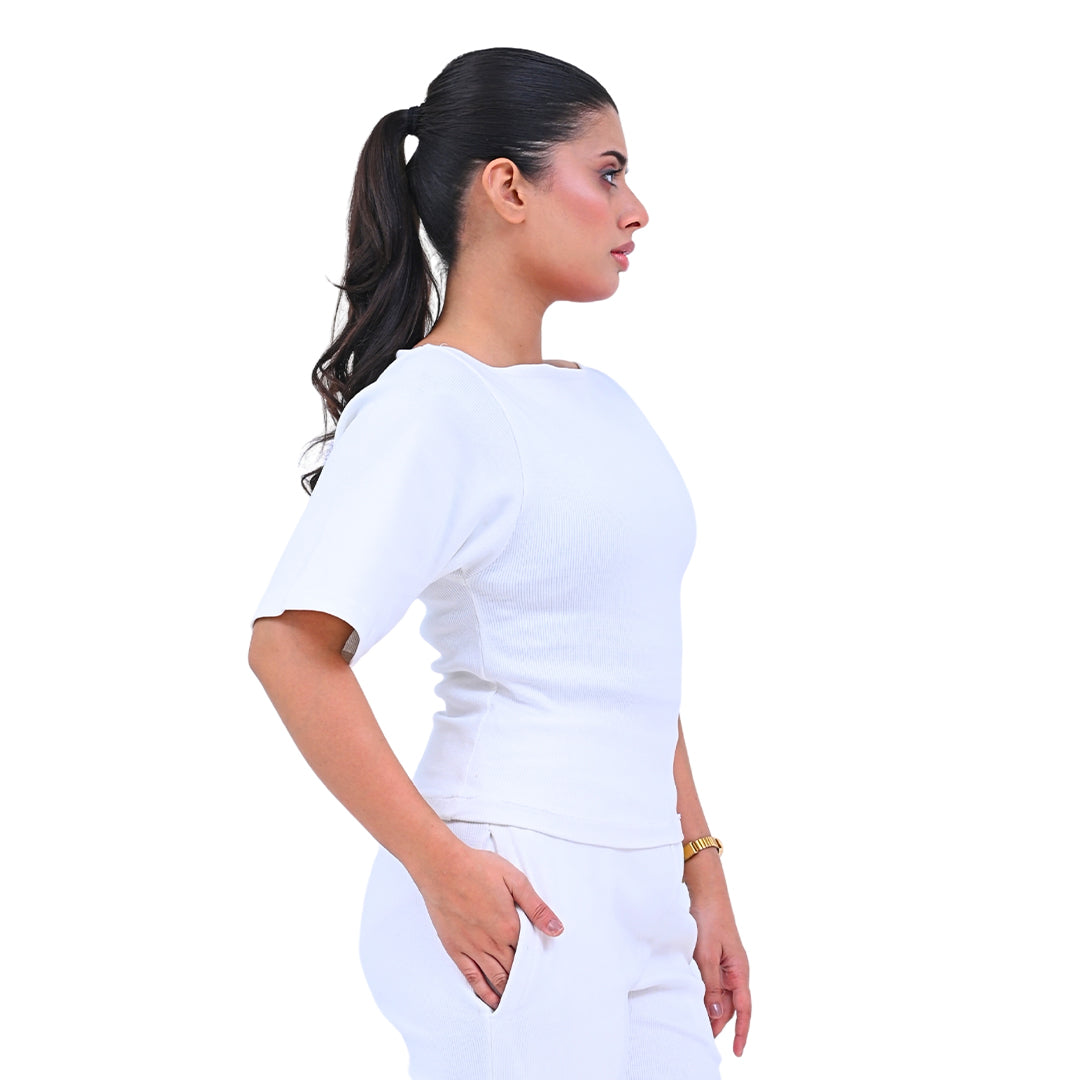 Ladies Cropped Boat-Neck Top Article CTS525W