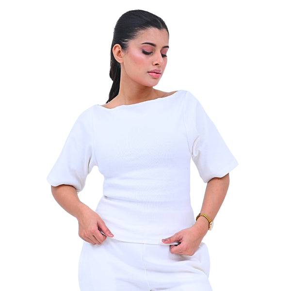 Ladies Cropped Boat-Neck Top Article CTS525W