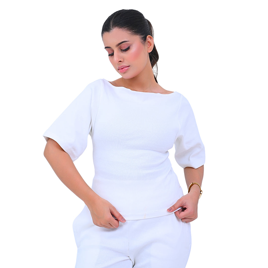 Ladies Cropped Boat-Neck Top Article CTS525W