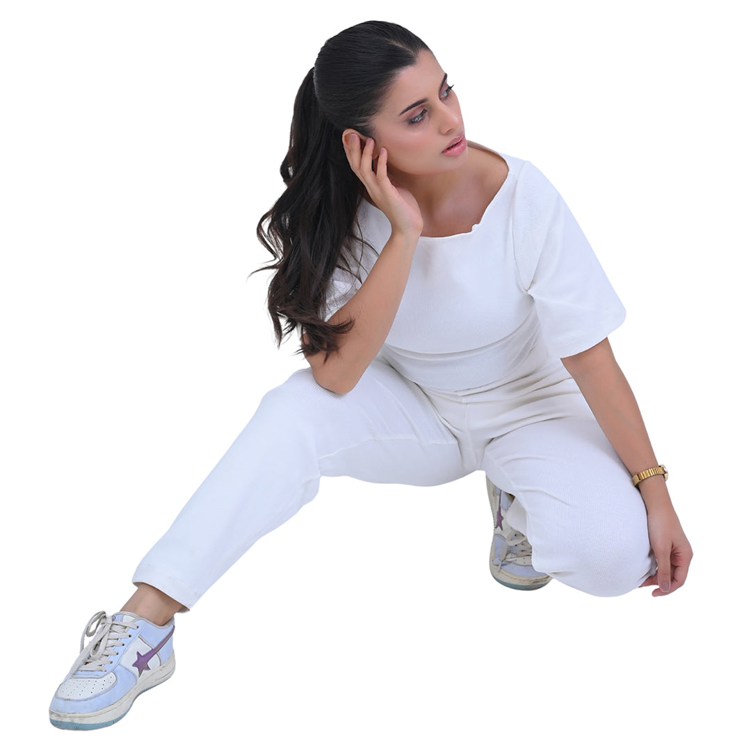 Ladies Cropped Boat-Neck Top Article CTS525W